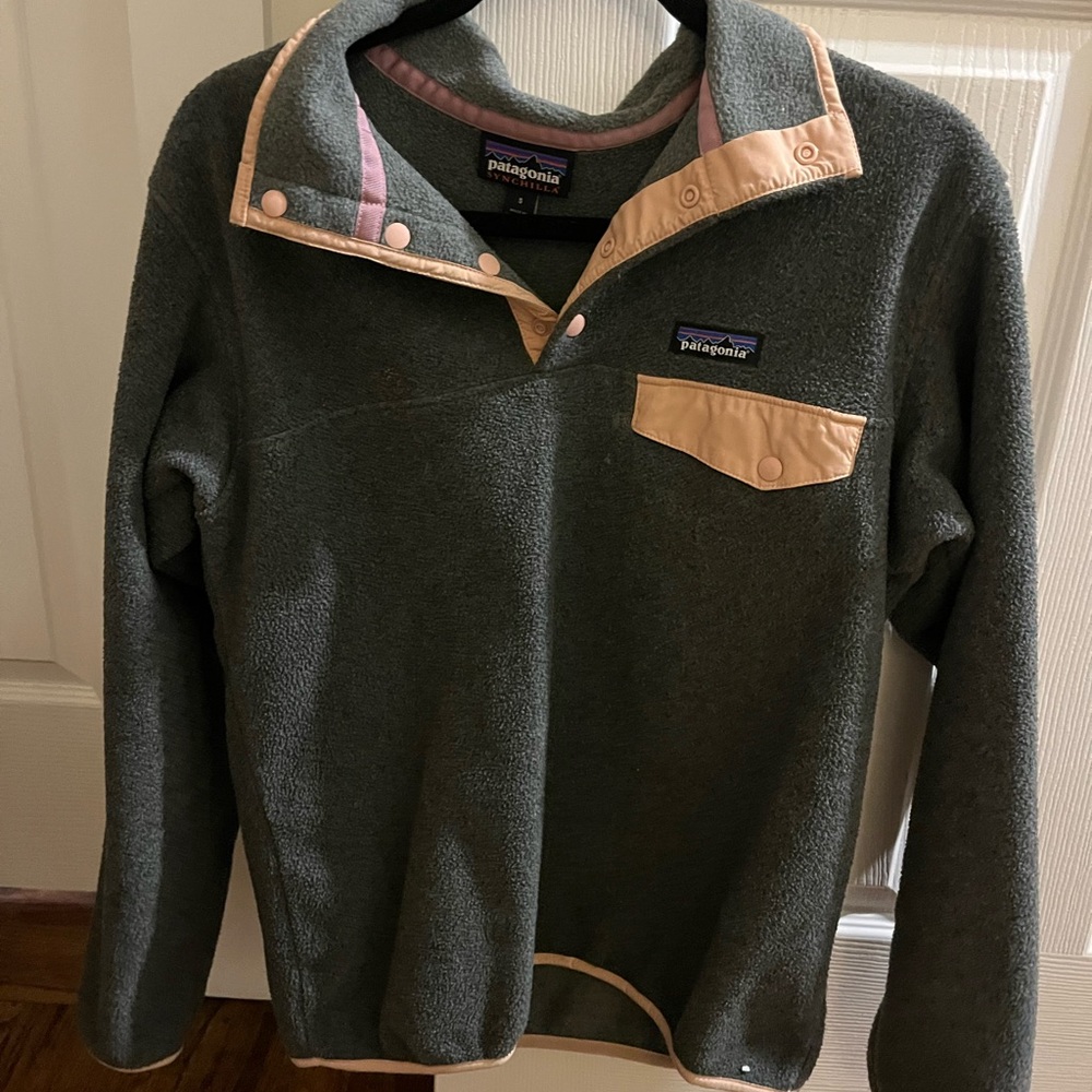 Patagonia Gray and Tan Fleece Pullover